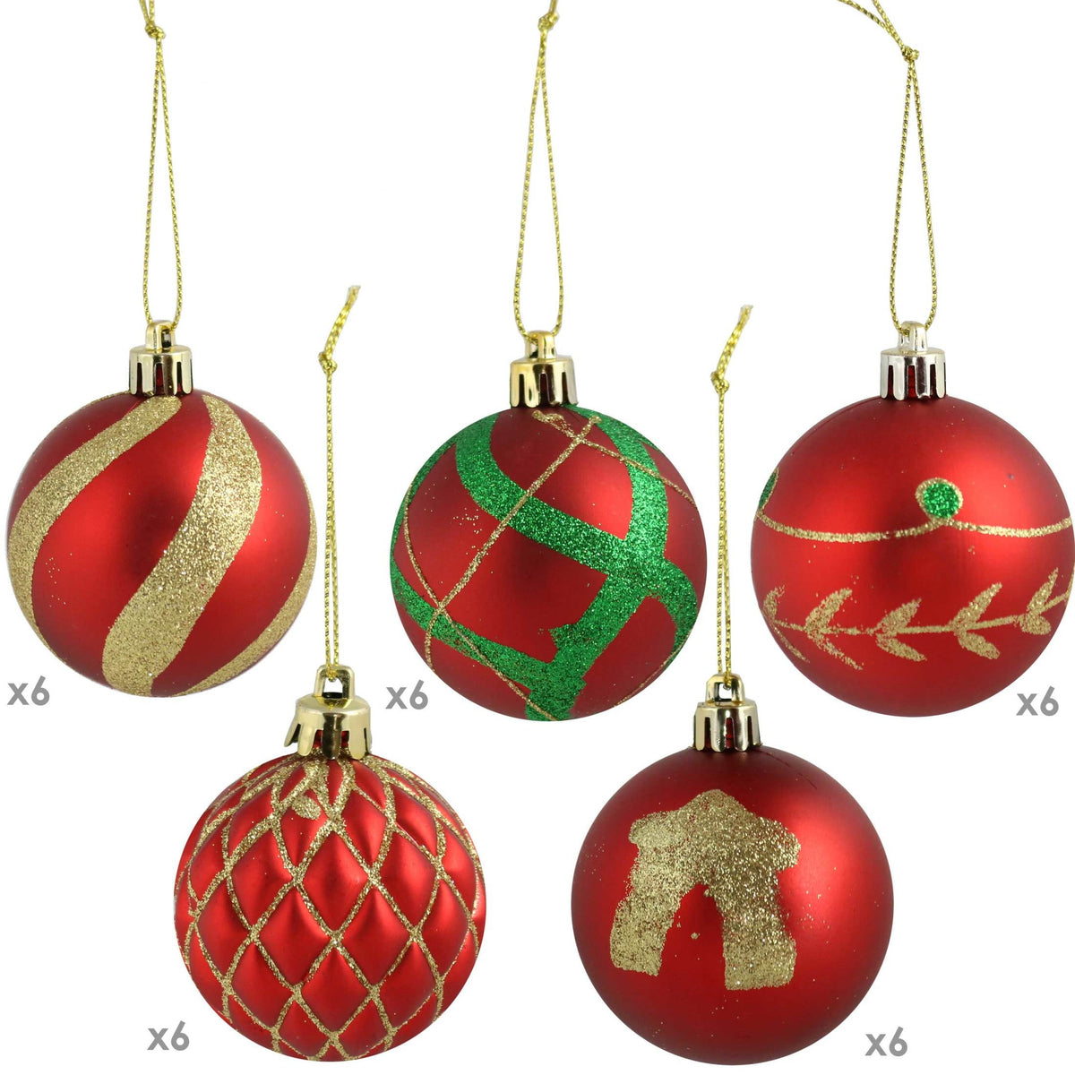 Sunnydaze Holiday Glitter Red/Gold Plastic Christmas Ornament Balls, 30 Count