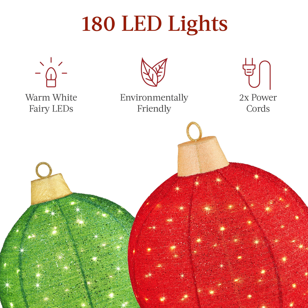  2pc Lighted Pop-Up Christmas Ornaments Outdoor Holiday Decoration w/ 180 LED Lights - Red/Green