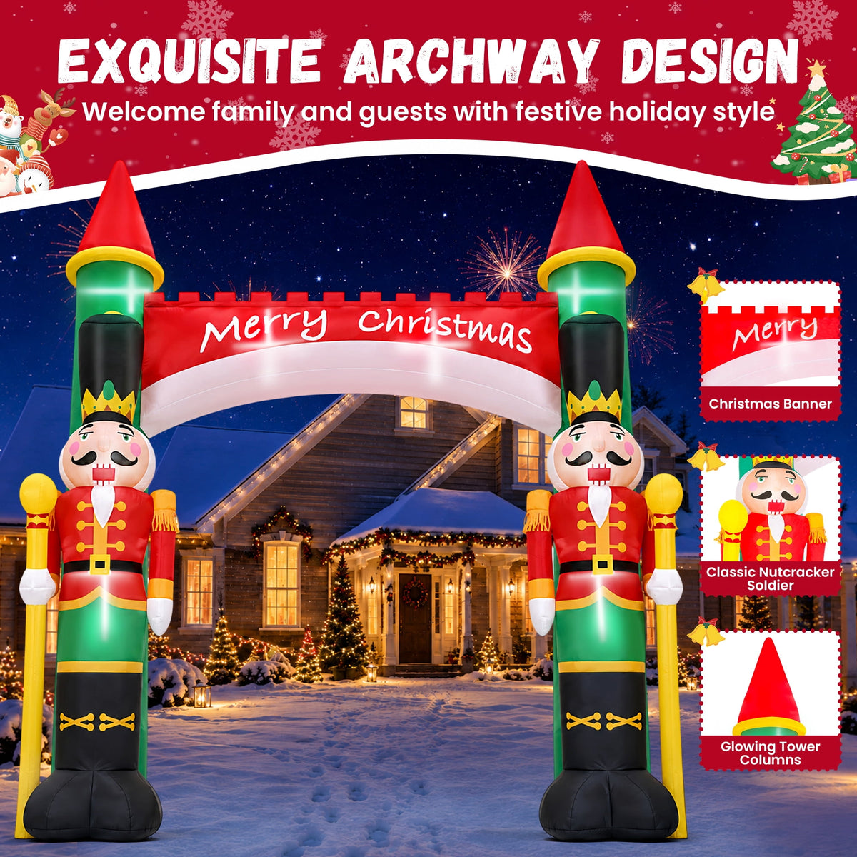 Yexmas 10FT Christmas Inflatable Archway, Blow Up Nutcracker Soldier Arch Decoration with Built-in LED, Xmas Outdoor Decor for Lawn Yard Garden Party Home Indoor Holiday