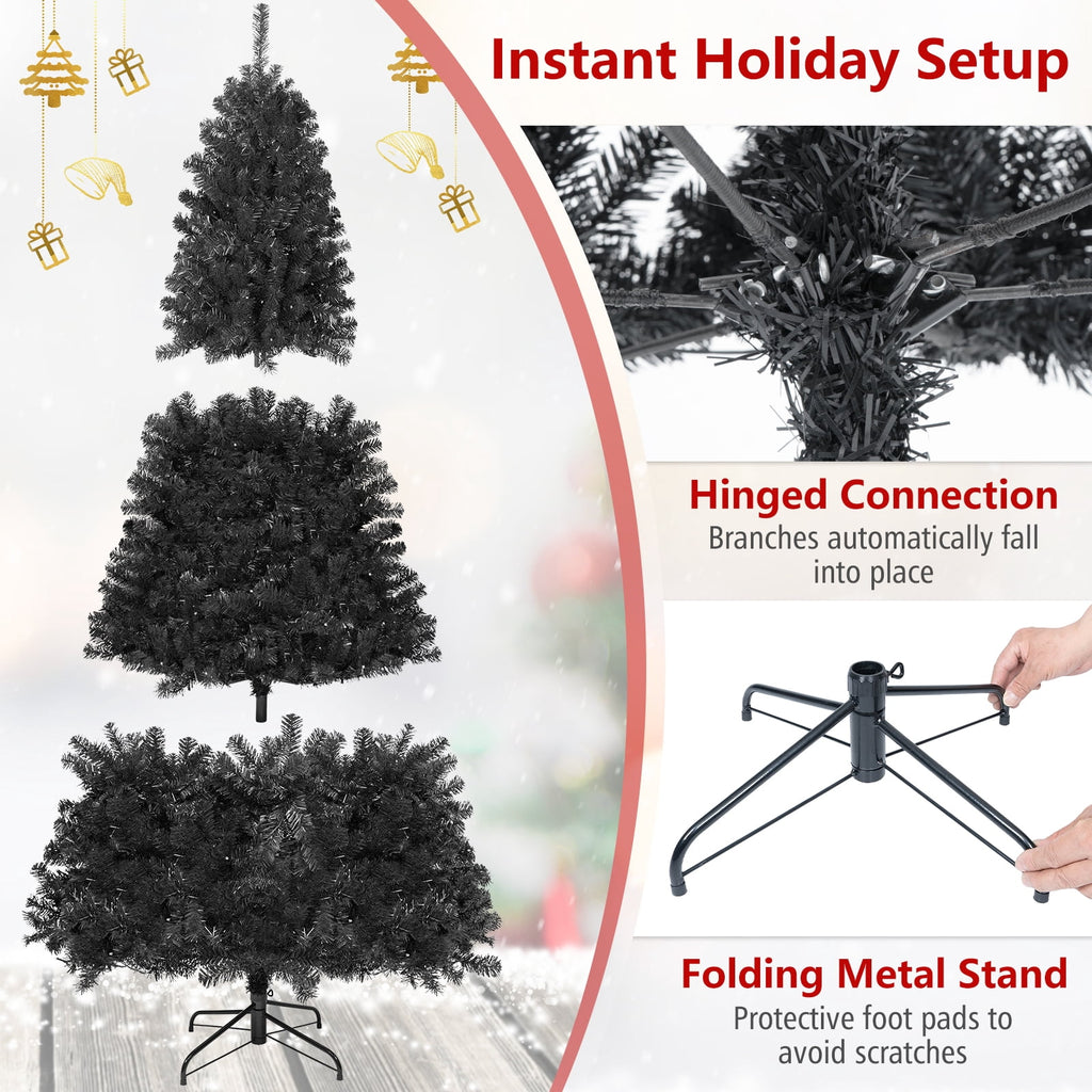 Costway 7 ft Pre-Lit Decoration Tree for Christmas Halloween Hinged Black