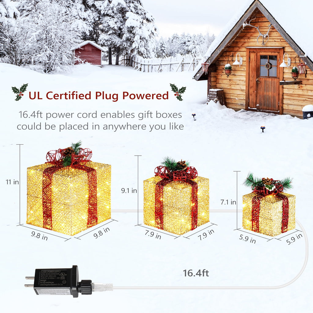 Ktaxon 3pcs Lighted Gift Boxes Decorations Christmas Tree Decor Lighted Gift Boxes Decorations for Garden Yard Home