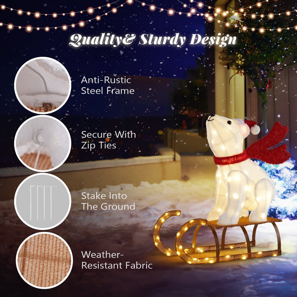 Ktaxon Polar Bear Christmas Lighted Bear on The Sledge Outdoor Decoration for Holiday Lawn Garden Party