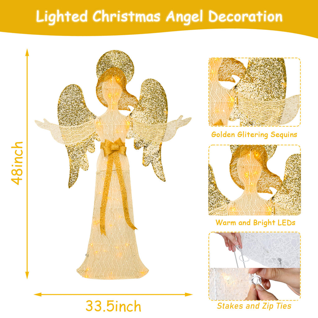 Christmas Angel Tinsel Outdoor Lighted Holiday Display�?Lighted Angle Decoration,Pre-lit Light Up With Warm LED Light,Embracing Angels,Plug-in,Christmas Decoration for Indoor Outdoor