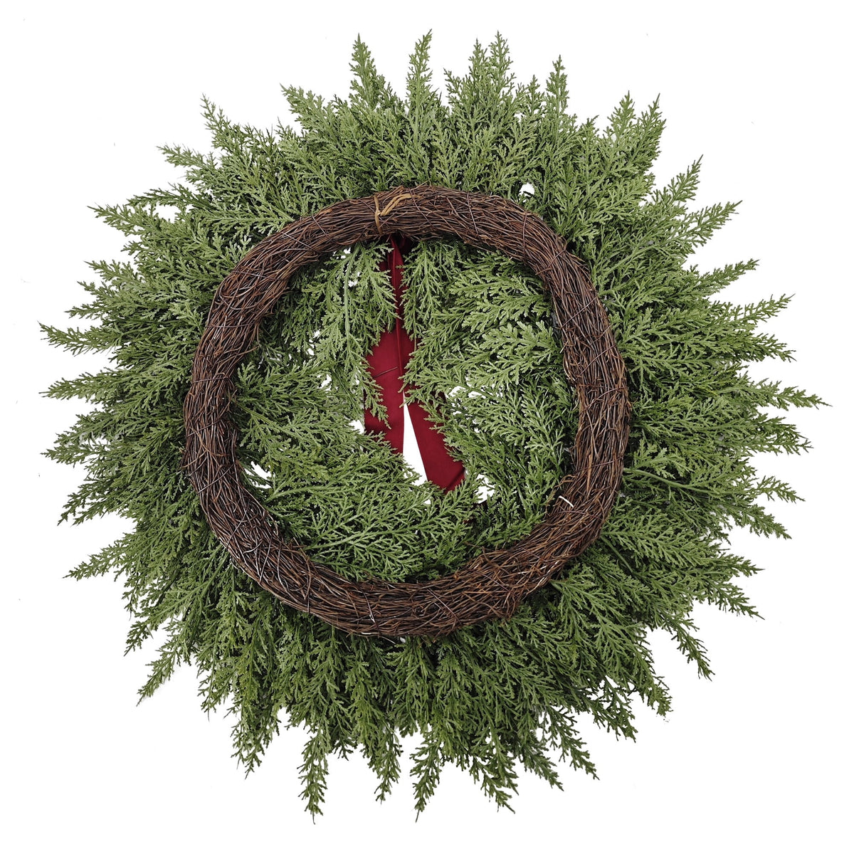  Natural Feel Cedar Artificial Christmas Wreath with Bow, Green, 22"