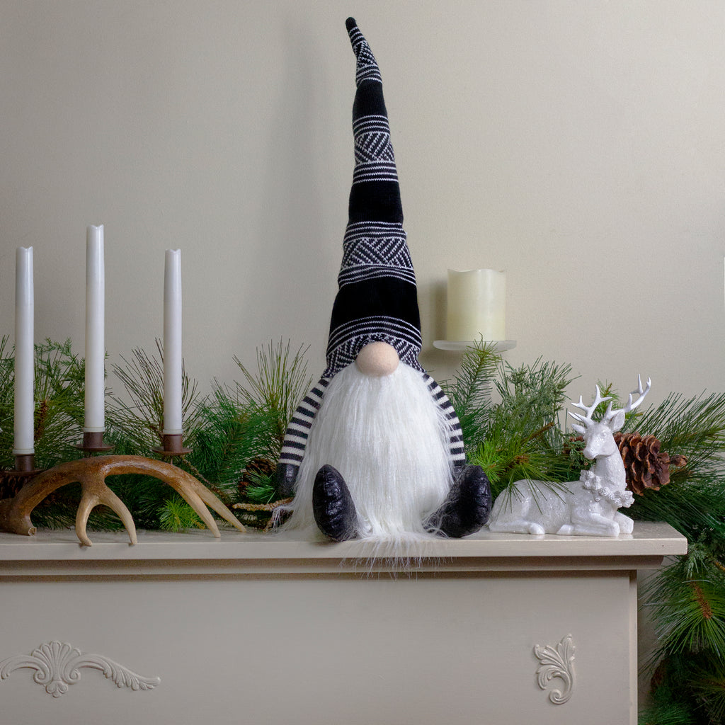Northlight Striped Arms and Hat Plush Gnome Christmas Decoration - 24" - Black and White
