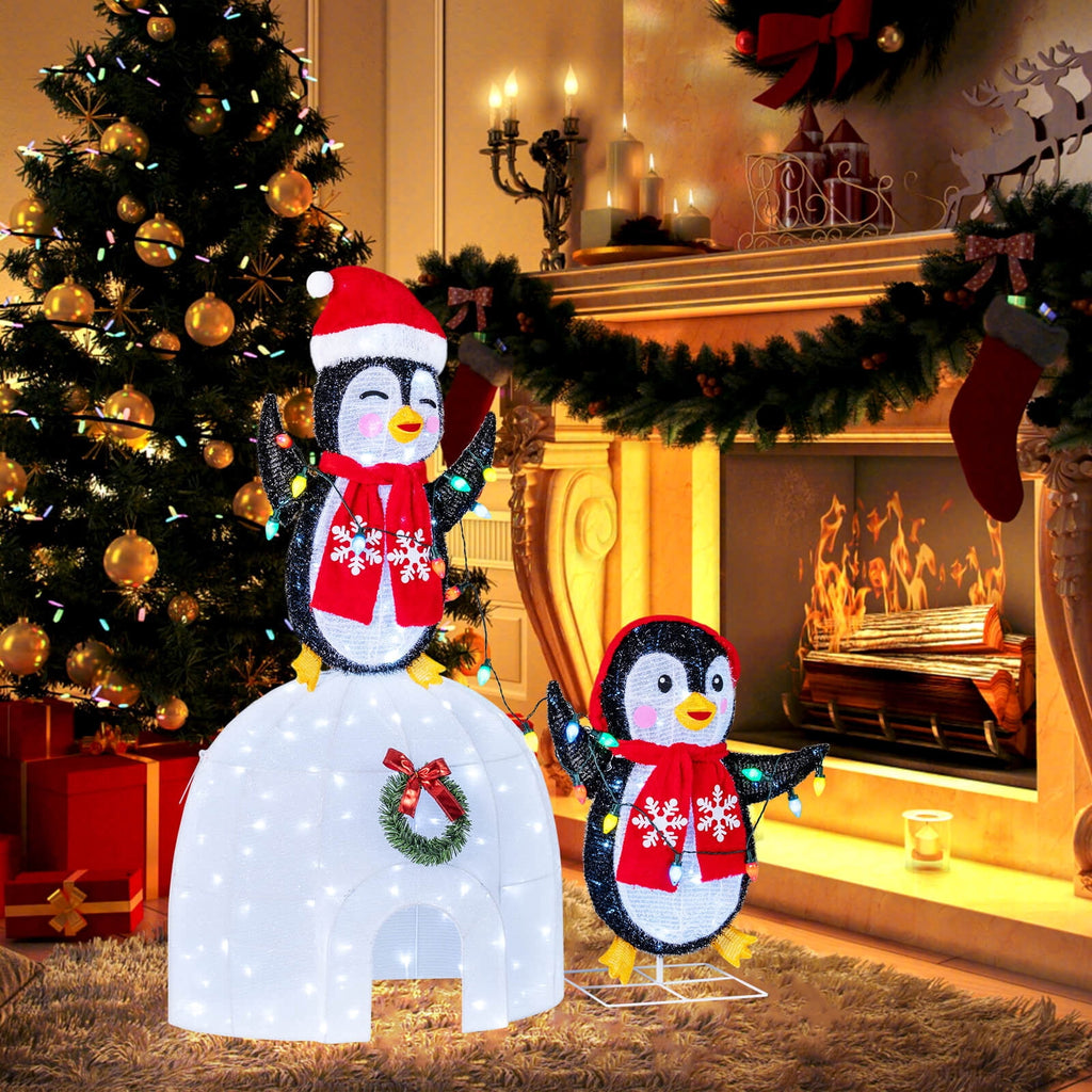 Costway Lighted Christmas Decoration Penguins Igloo 170 White LED Lights for Home Lawn
