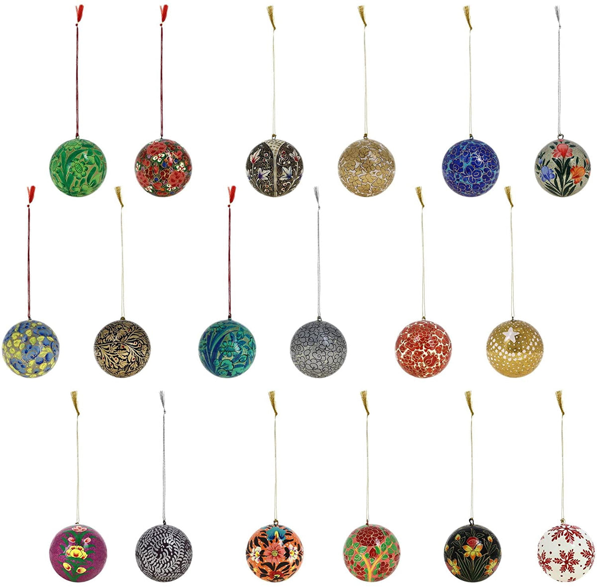 Ajuny Handmade Multicolor Paper Mache Balls Party Decoration Hanging Ornaments Decorative Christmas Home Office, 3 inches Set of 18