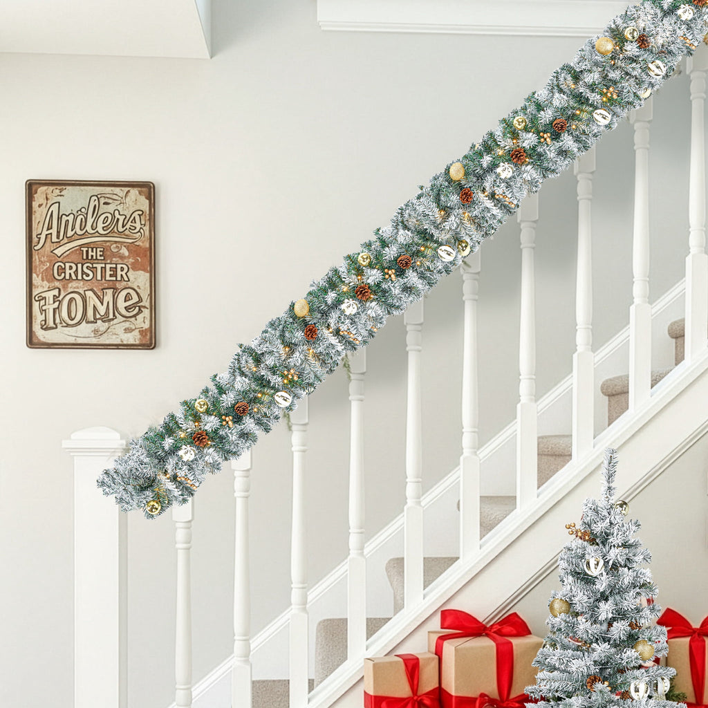 Pre-Lit Christmas Tree Decorations Set, 4 Pcs Indoor Outdoor Christmas Decorations W/ 2 Lighted Christmas Trees Wreath Garland, Artificial Christmas Xmas Decorations with 10 Light Modes, Dark Green