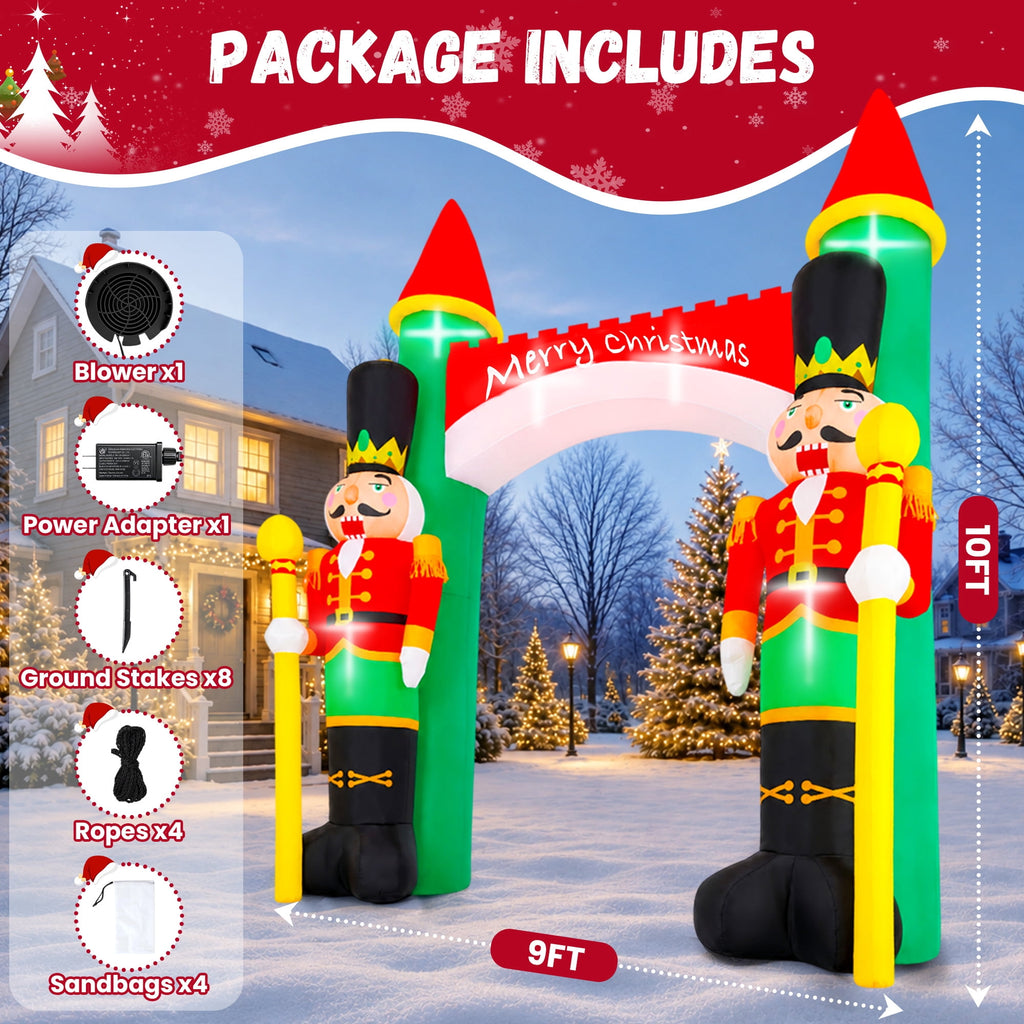 Yexmas 10FT Christmas Inflatable Archway, Blow Up Nutcracker Soldier Arch Decoration with Built-in LED, Xmas Outdoor Decor for Lawn Yard Garden Party Home Indoor Holiday