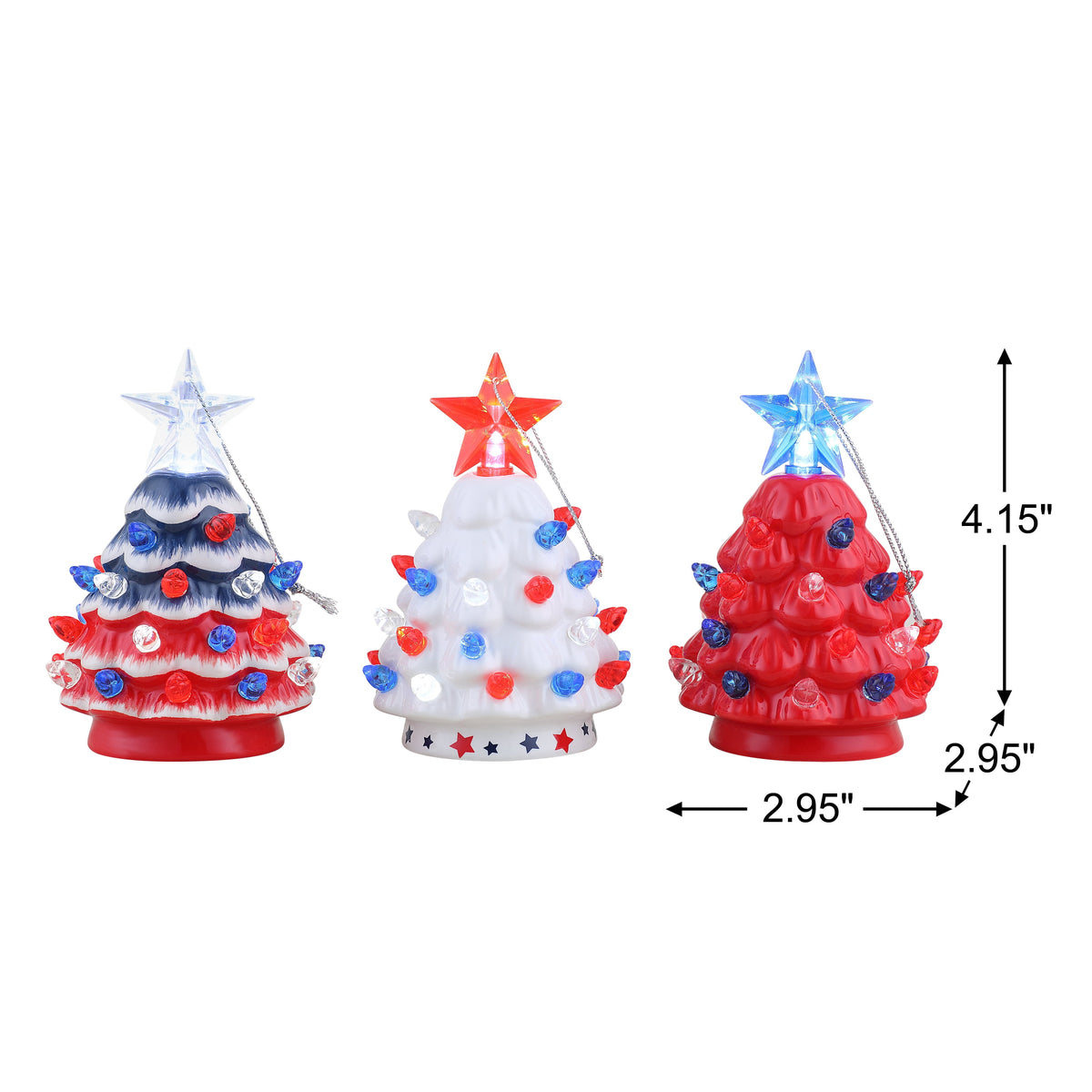 Decoration, Set of 3 Mini Nostalgic Ceramic Patriotic Christmas Trees, Multicolor, One Size, 3 Count