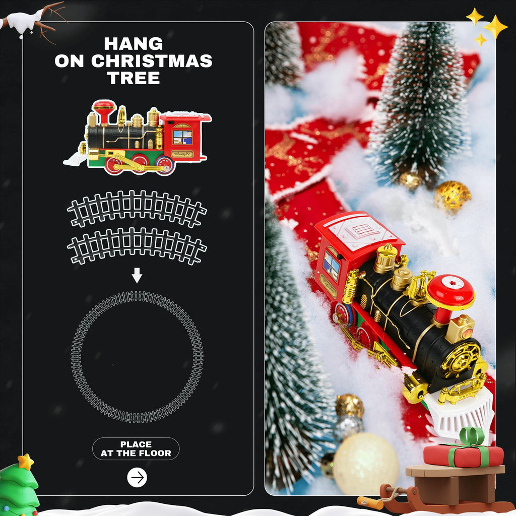 YCFUN Christmas Tree Train Set, Electric Hanging Train Toy with Light & Sound, Battery Operated Christmas Train Decoration