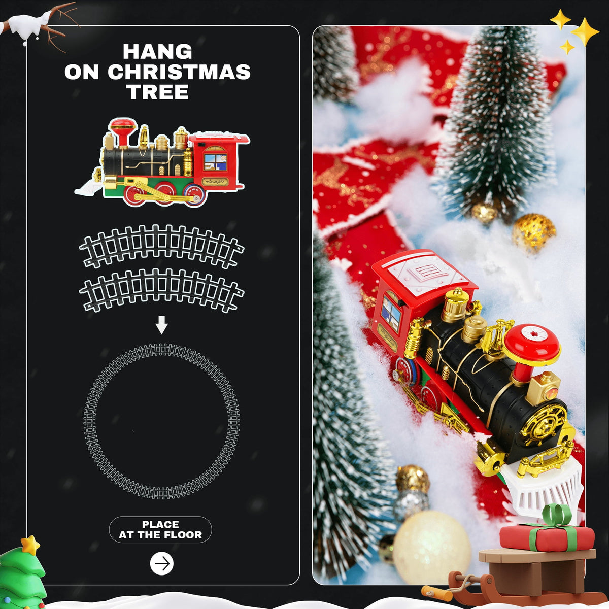 YCFUN Christmas Tree Train Set, Electric Hanging Train Toy with Light & Sound, Battery Operated Christmas Train Decoration