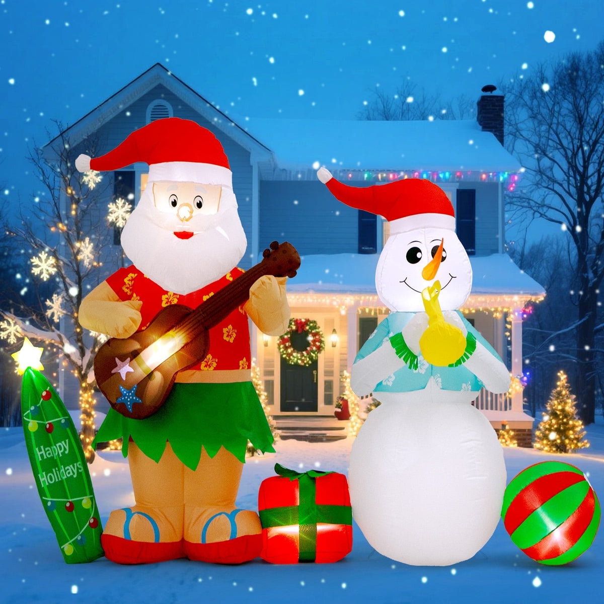 Toiyjofe 8FT Inflatable Santa Claus and Snowman with LED Lights, Christmas Outdoor Yard Decoration with Blower and Stakes