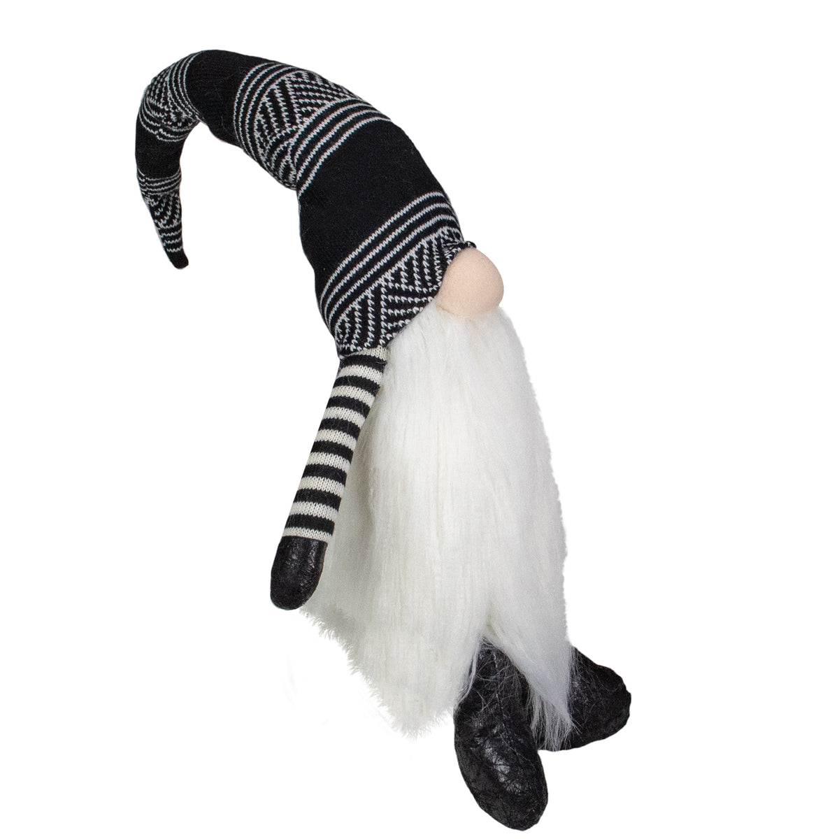 Northlight Striped Arms and Hat Plush Gnome Christmas Decoration - 24" - Black and White