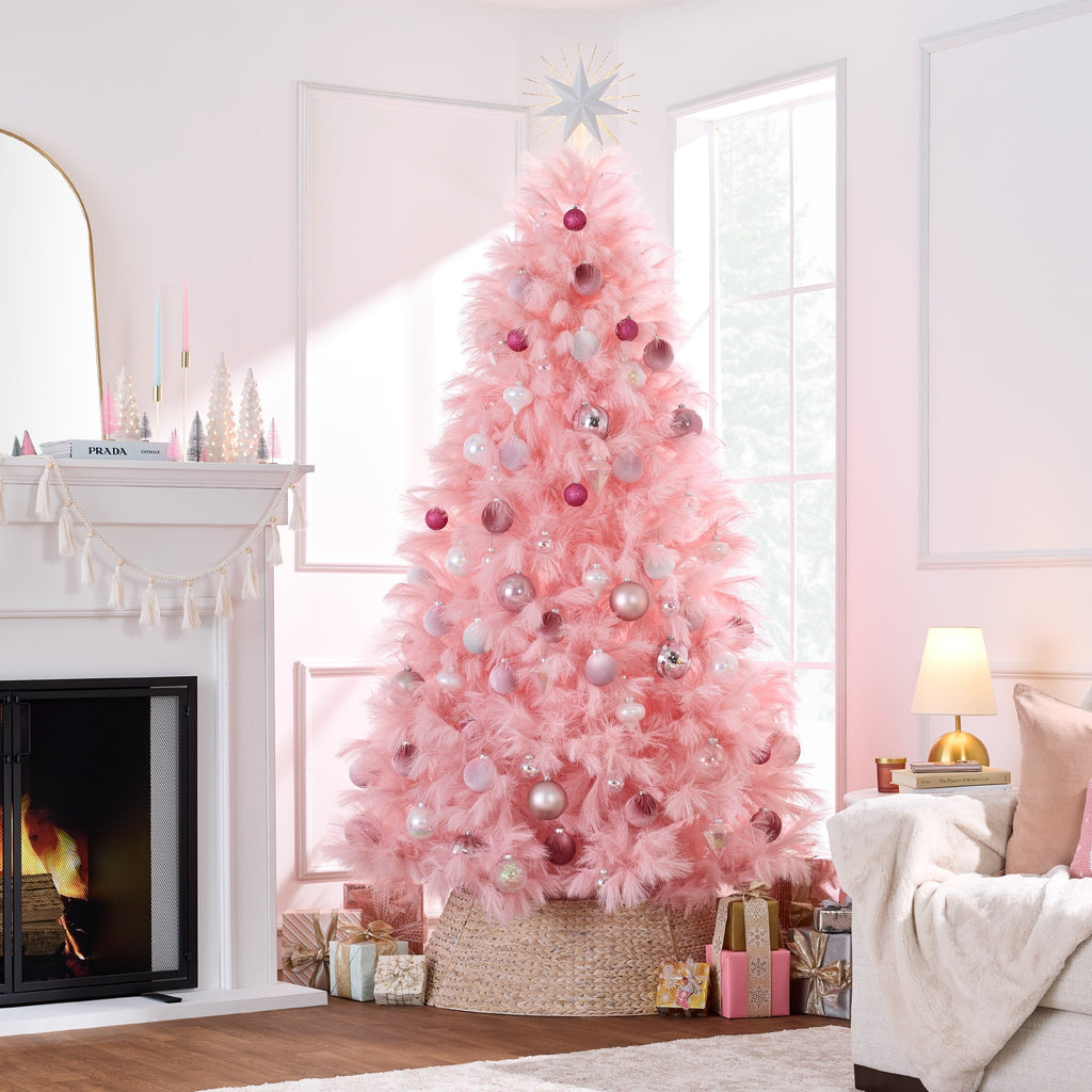  4.5ft Premium Artificial Pink Pampas Christmas Tree Holiday Decor w/ Foldable Metal Base