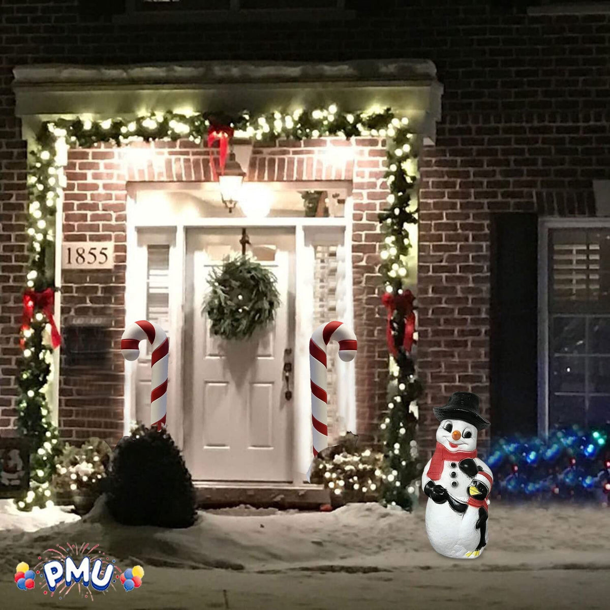 PMU Christmas Light-Up 6 Pcs Candy Cane - Blow Mold Plastic Statue Illuminated with 6' Cord and Light, Traditional Christmas Party Favor, Perfect Home, Lawn, Yard and Garden Decor, 40 Inch Candy Cane