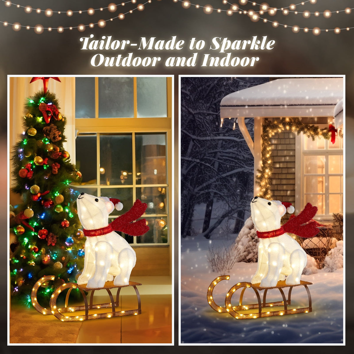 Ktaxon Polar Bear Christmas Lighted Bear on The Sledge Outdoor Decoration for Holiday Lawn Garden Party