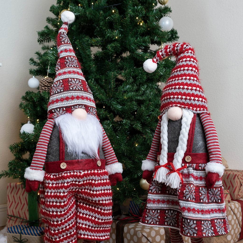 Joyfy 40" Christmas Gnomes Plush Decorations,Standing Couple Decoration Knitting Style with Long Retractable Legs,Tomte Handmade Gnome Gift,Holiday Home Decor Christmas Indoor Decor