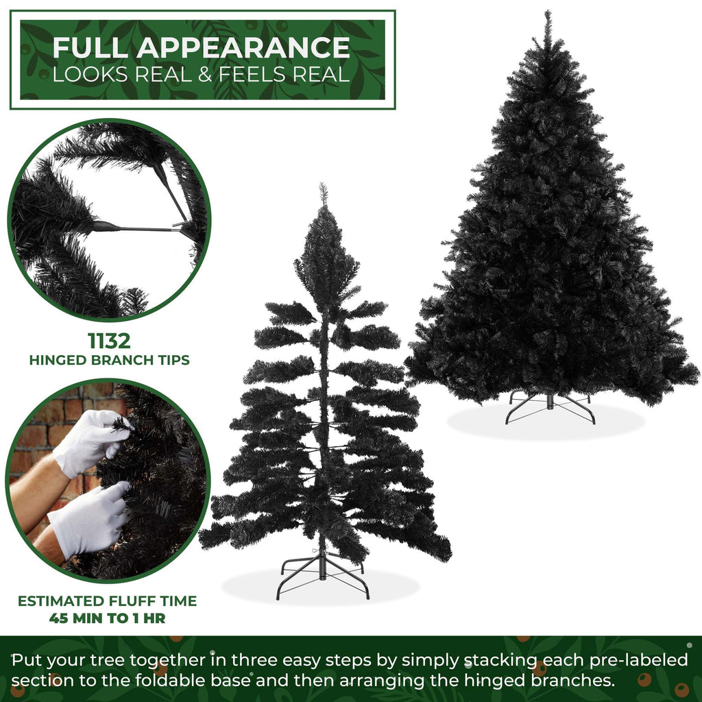 6FT Black Spruce Artificial Holiday Christmas Tree with Sturdy Metal Stand