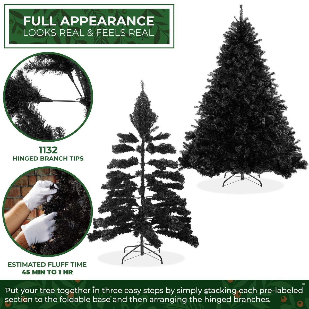 6FT Black Spruce Artificial Holiday Christmas Tree with Sturdy Metal Stand