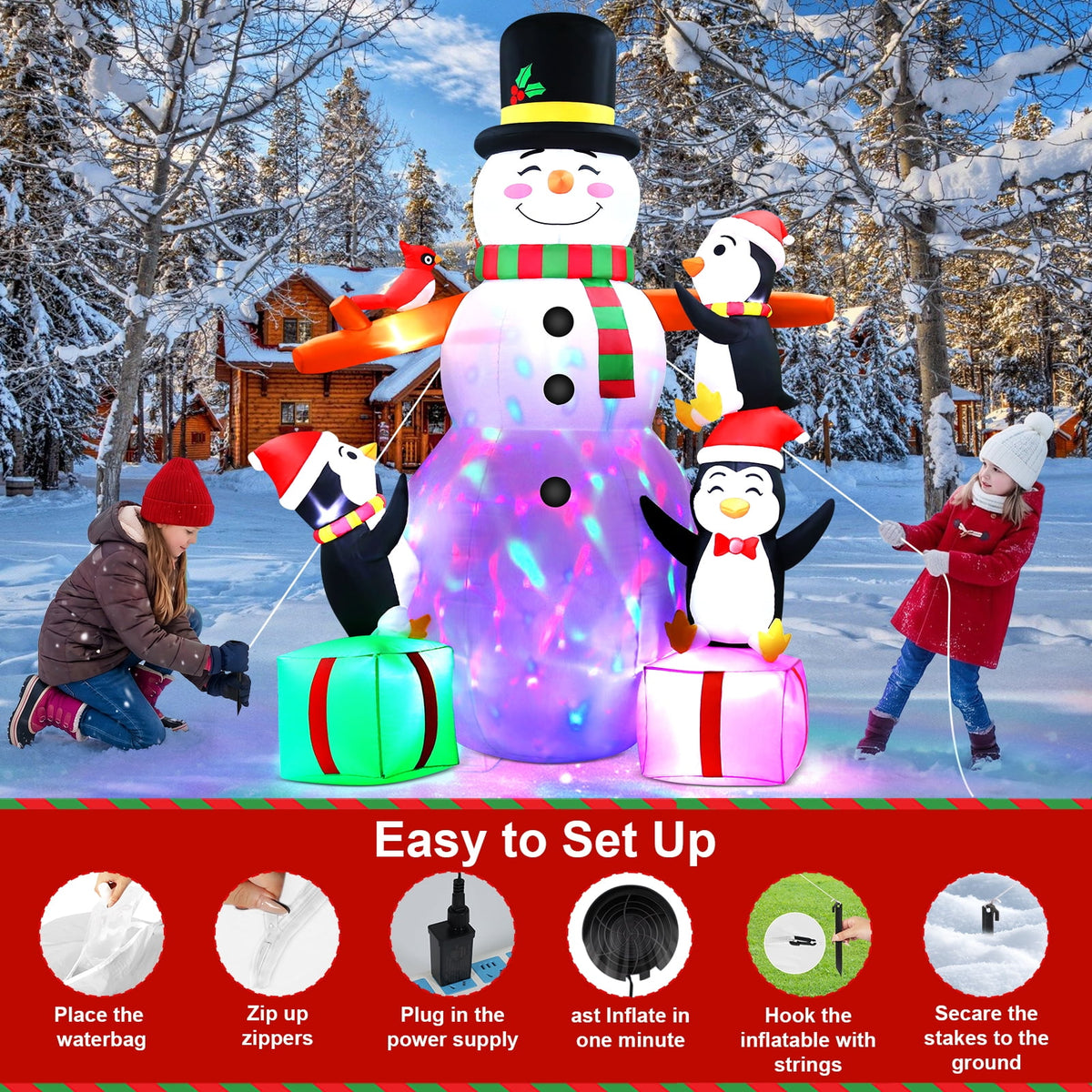 Yexmas 8 ft Giant Christmas Snowman Inflatable Outdoor Decoration with Build-in Multicolor LEDs, Blow Up Inflatables for Xmas Party Garden Patio Lawn