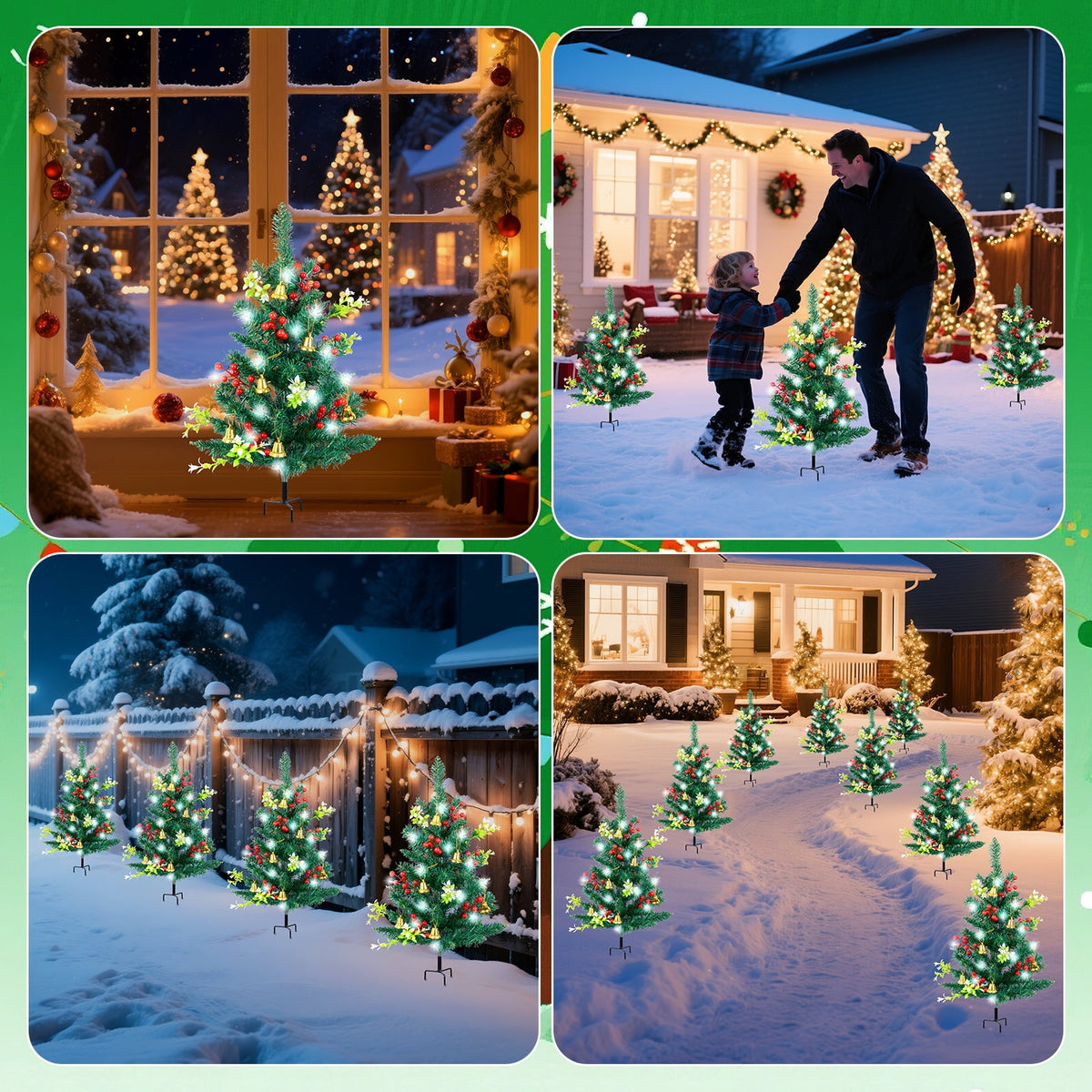 Qoosea 2 pack Christmas Decorations Outdoor, 30 inch Christmas Tree Stake Lights, 40 LED Lights Xmas Decorations for Outside Holiday Yard Porch Pathway Grave Cemetery Decor