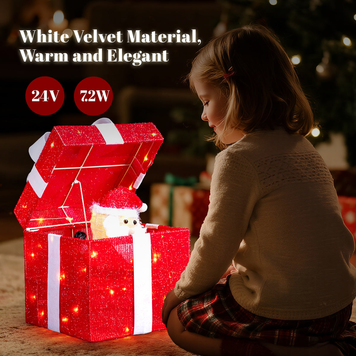 Zimtown LED Christmas Ornament Decor,Lighted Outdoor Holiday Gift Box,Opens and Closes Automatically for Indoor Outdoor Holiday,Red