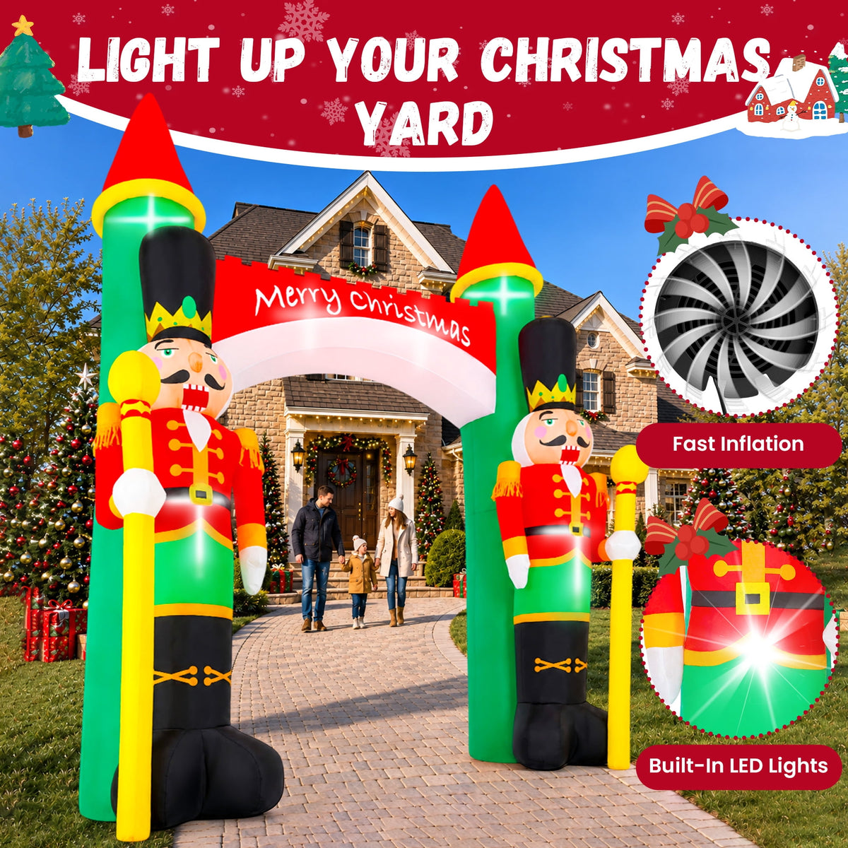 Yexmas 10FT Christmas Inflatable Archway, Blow Up Nutcracker Soldier Arch Decoration with Built-in LED, Xmas Outdoor Decor for Lawn Yard Garden Party Home Indoor Holiday