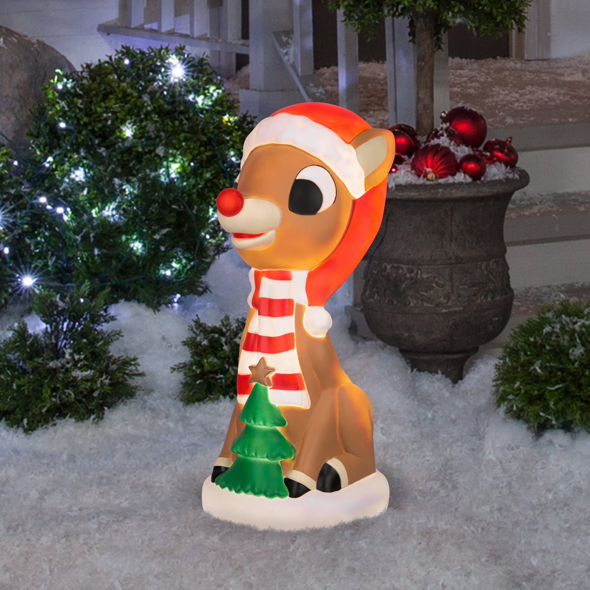 Gemmy Lighted Blow Mold Outdoor Decor Rudolph w/Christmas Tree 24" Rudolph, Multicolored