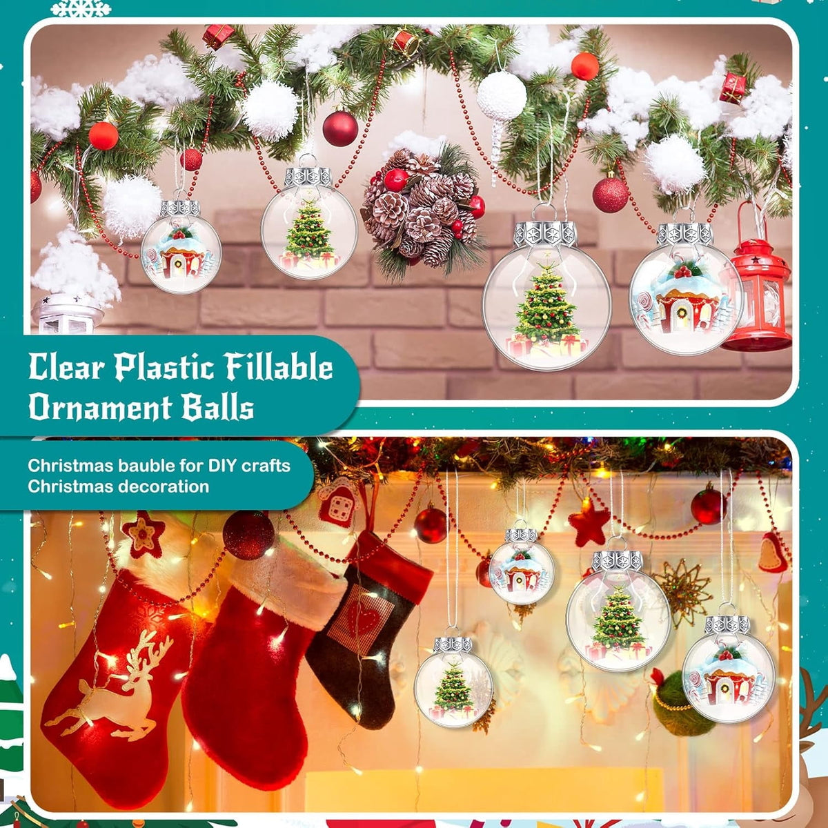 36 Pcs Clear Fillable Christmas Ornaments 2.36 inch Plastic Hanging Ornament Balls Transparent Shatterproof Xmas Decorative Balls Removable Top Round Balls for Christmas Tree Wedding Decor (60 mm)