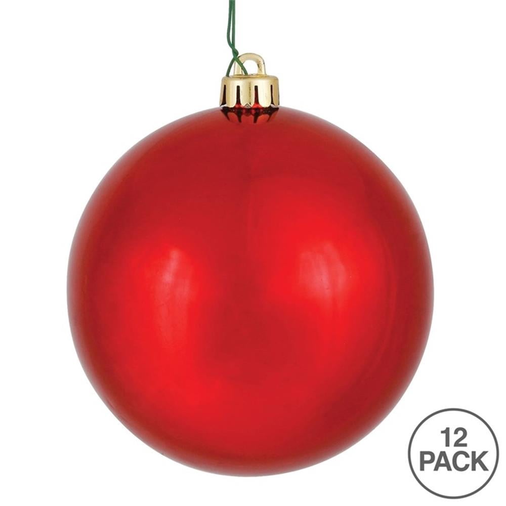Vickerman 2.75" Christmas Ornament Ball, Red Shiny Finish, Shatterproof Plastic, UV Resistant, Holiday Christmas Tree Decoration, 12 Pack