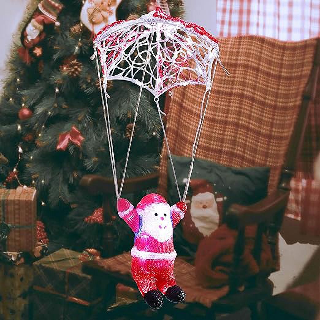 Fuchsun LED Acrylic Santa Claus with Parachute LED Hanging Lights with Timer for Window Living Room Garden Christmas Decoration Indoor Outdoor Holiday Display