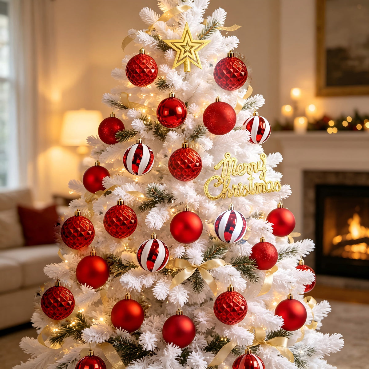 Sddec 18PCS Christmas Balls Ornaments, Shatterproof Plastic, Hanging Strings, for Xmas Tree Wedding Holiday Party Home Decor (Red & Gold)