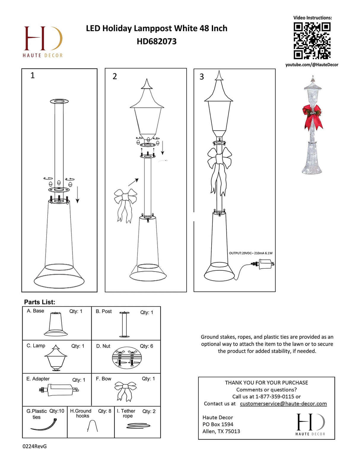 Haute Decor 48 inch tall LED Outdoor Lamppost Christmas Decoration with 50 White LED Lights - Lighted Christmas Decoration for Outside Lawn Decor