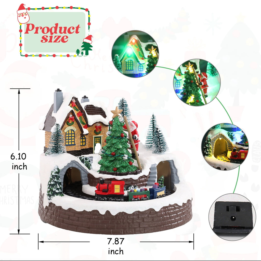WONDER GARDEN Christmas Village Houses Collectible Buildings - Moving Train Around The Christmas Tree,Warm Light Musical Christmas Ornaments for Christmas Holiday Decorations