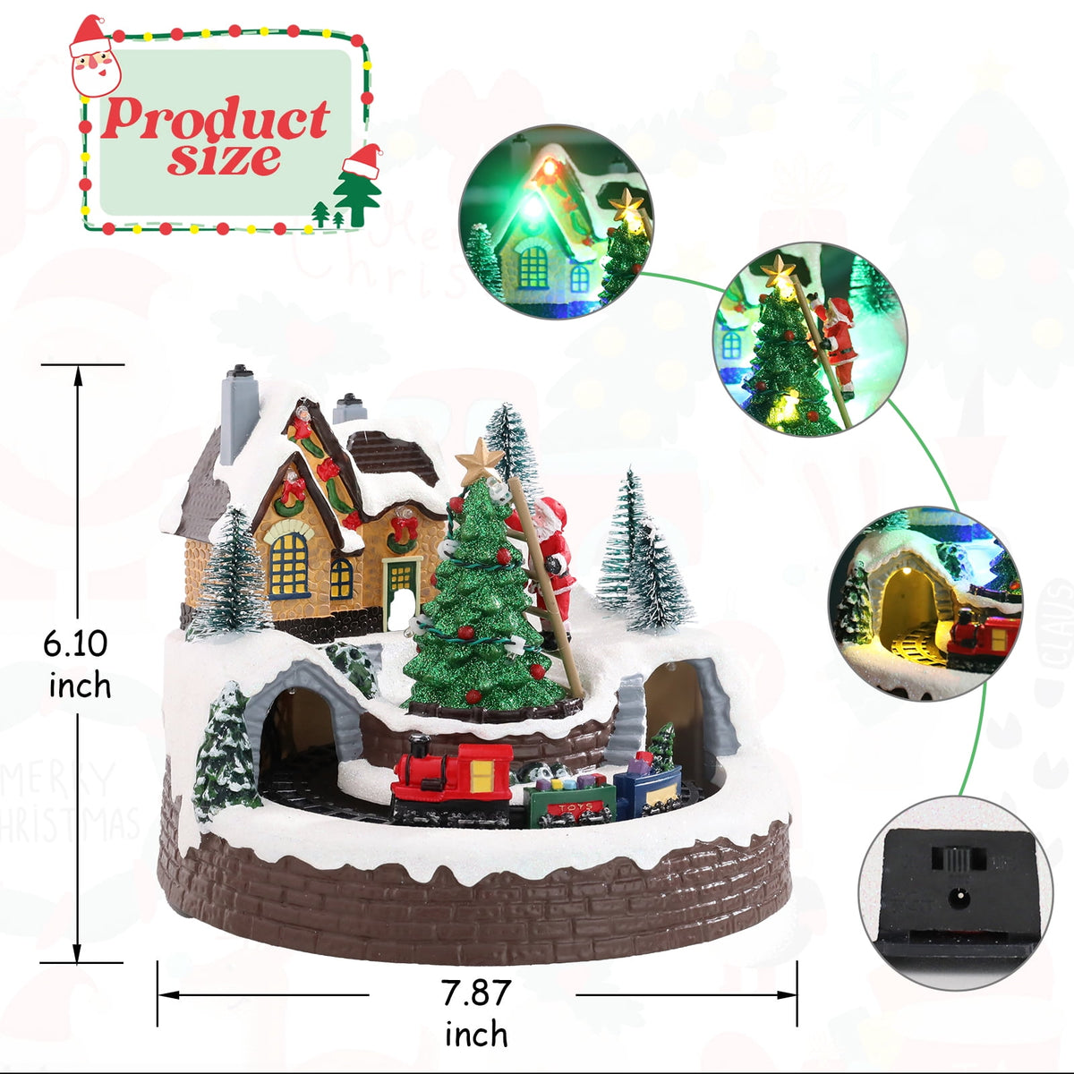 WONDER GARDEN Christmas Village Houses Collectible Buildings - Moving Train Around The Christmas Tree,Warm Light Musical Christmas Ornaments for Christmas Holiday Decorations