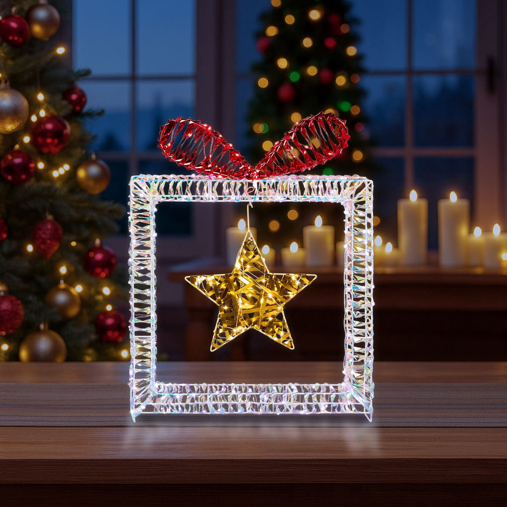 Set of 3 Lighted Iridescent Cut-out Gift Box Christmas Decorations, Pre-lit Holiday Decor with 357 White LED Lights for Xmas Outdoor Indoor Decor Lighted Holiday Displays