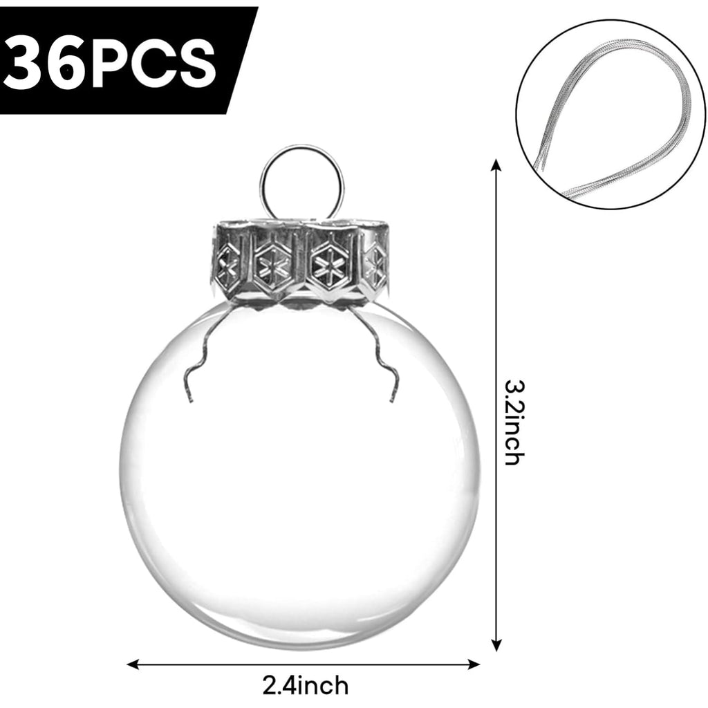 36 Pcs Clear Fillable Christmas Ornaments 2.36 inch Plastic Hanging Ornament Balls Transparent Shatterproof Xmas Decorative Balls Removable Top Round Balls for Christmas Tree Wedding Decor (60 mm)