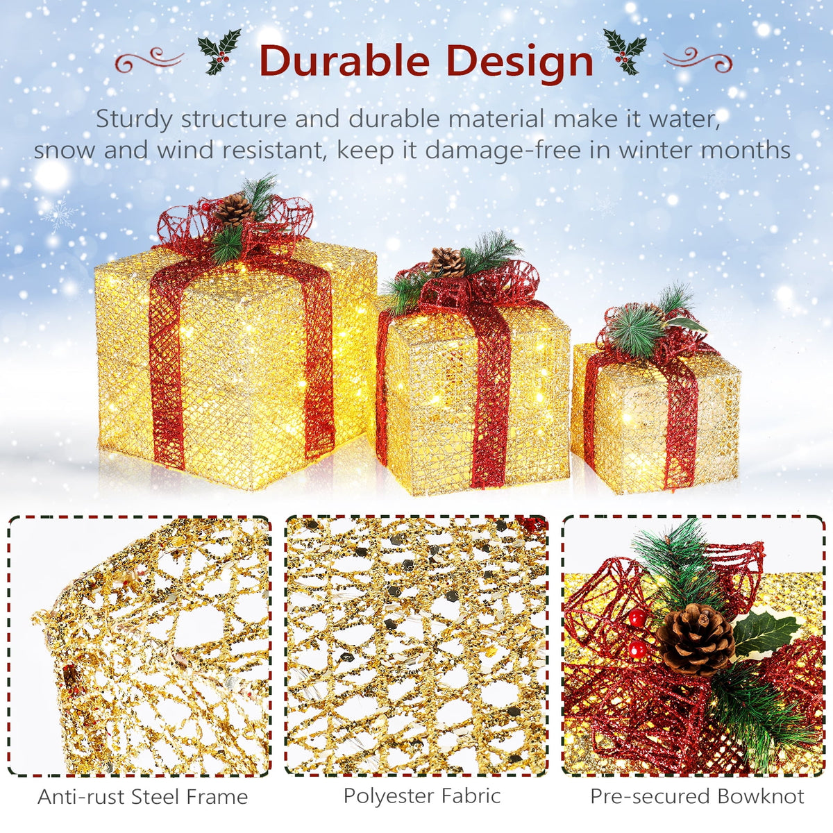 Ktaxon 3pcs Lighted Gift Boxes Decorations Christmas Tree Decor Lighted Gift Boxes Decorations for Garden Yard Home