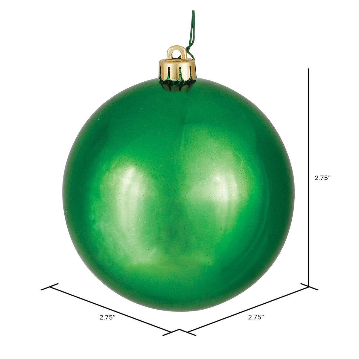 Vickerman 2.75" Christmas Ornament Ball, Green Shiny Finish, Shatterproof Plastic, UV Resistant, Holiday Christmas Tree Decoration, 12 Pack