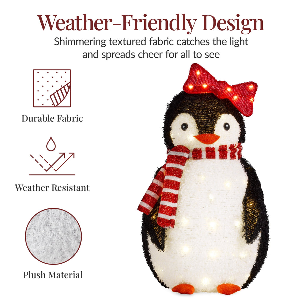  4-Piece Lighted 3ft Pop-Up Penguin Family Outdoor Christmas Decoration w/ 300 LED Lights - Red