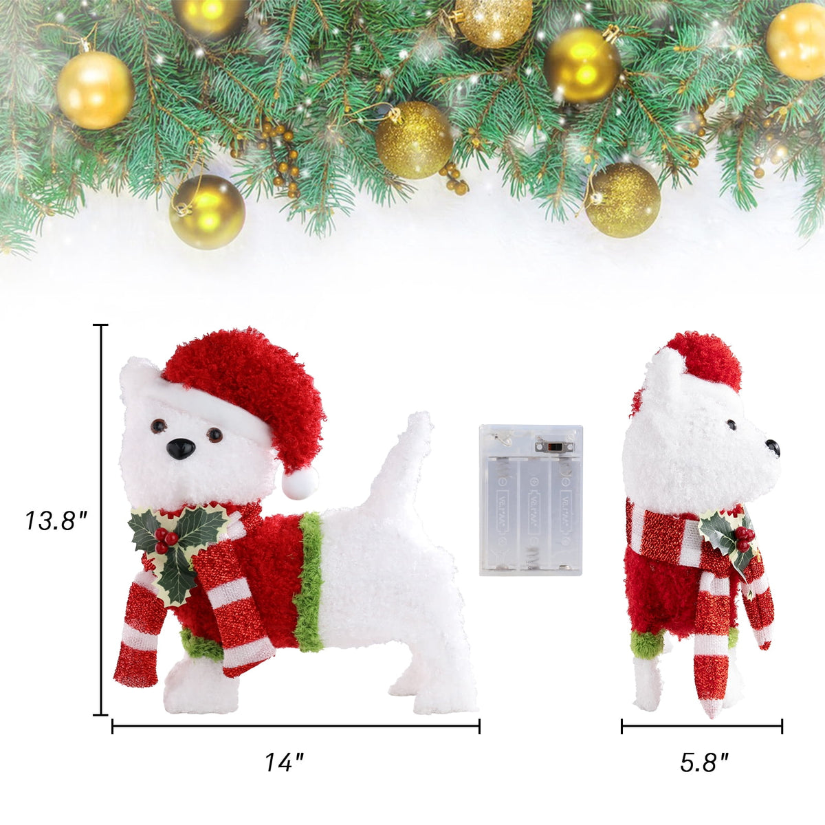 Christmas Outdoor Lighted Holiday Display Tinsel Puppy Dog Yard Decoration�?Pre-lit LED Warm Light,Cute puppy with Christmas Hat,Christmas Decoration for Indoor Outdoor,Holiday Decor