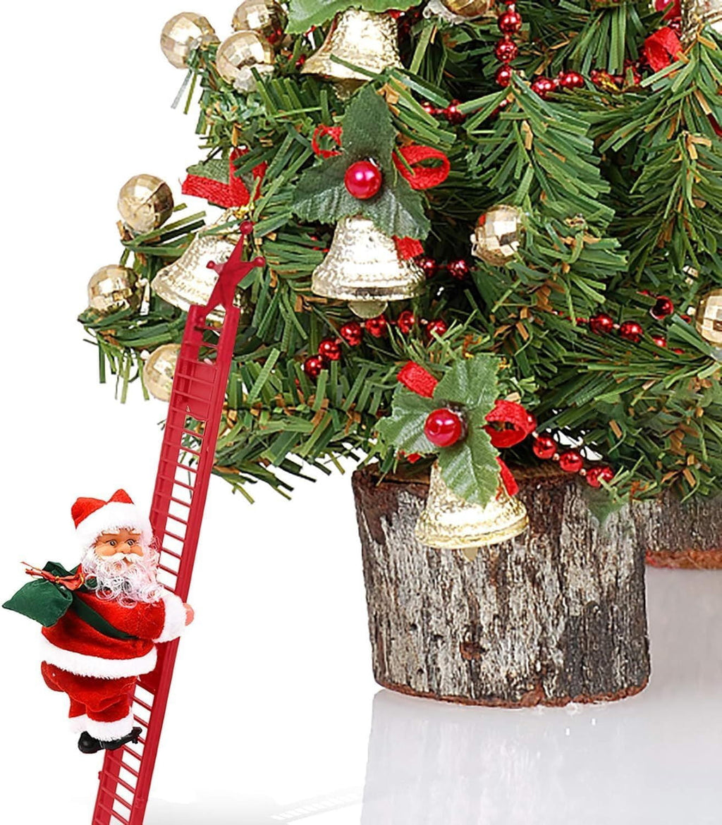 Christmas Electric Climbing Santa with Music & LED Light, Electric Climbing Ladder Santa Claus Doll for Xmas Tree Decorations Hanging Christmas Ornaments Tree Decor Holiday Party Gift
