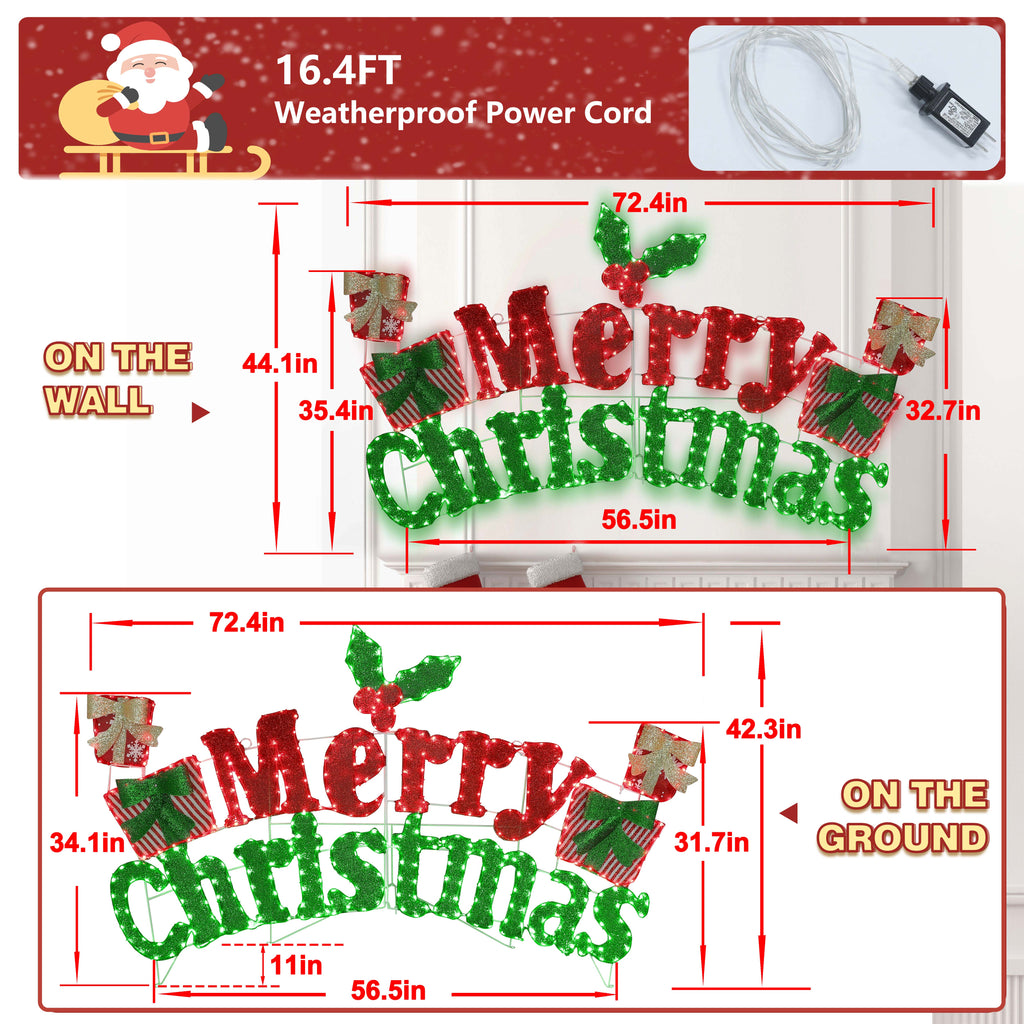 VEIKOUS 6ft Merry Christmas Sign, Lighted Xmas Decorations Indoor & Outdoor W/5-Meter Power Cord for Holiday Backyard Party