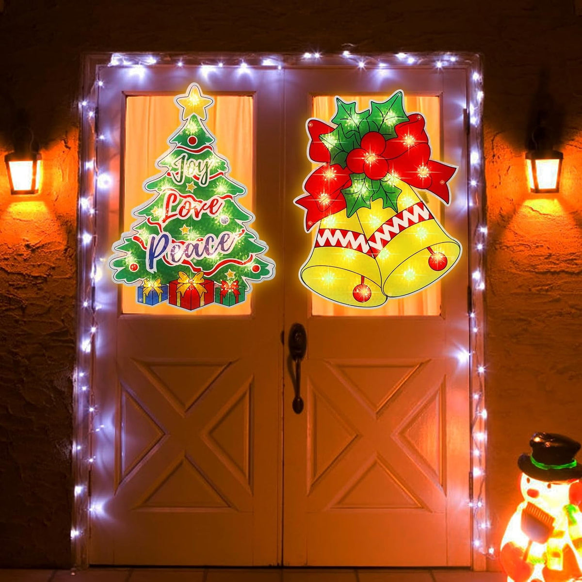 2 Pack Lighted Christmas Tree and Bells Christmas Window Silhouette Lights Decorations,Window Sculpture Decoration for Christmas,Party,Home,Patio Lawn,Garden