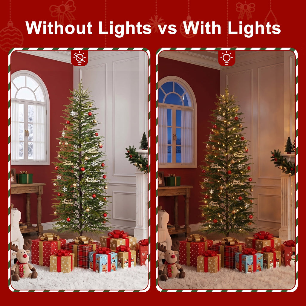  6' Green Cypress Artificial Christmas Tree, Pencil Xmas Tree with Foldable Metal Stand, Easy Assembly Indoor Large Room Holiday Decor