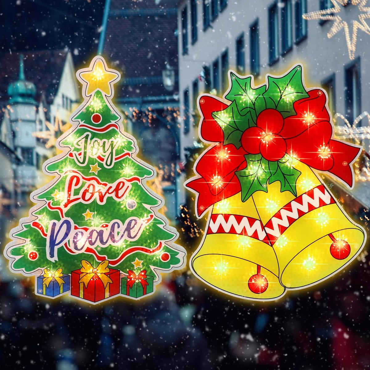 2 Pack Lighted Christmas Tree and Bells Christmas Window Silhouette Lights Decorations,Window Sculpture Decoration for Christmas,Party,Home,Patio Lawn,Garden