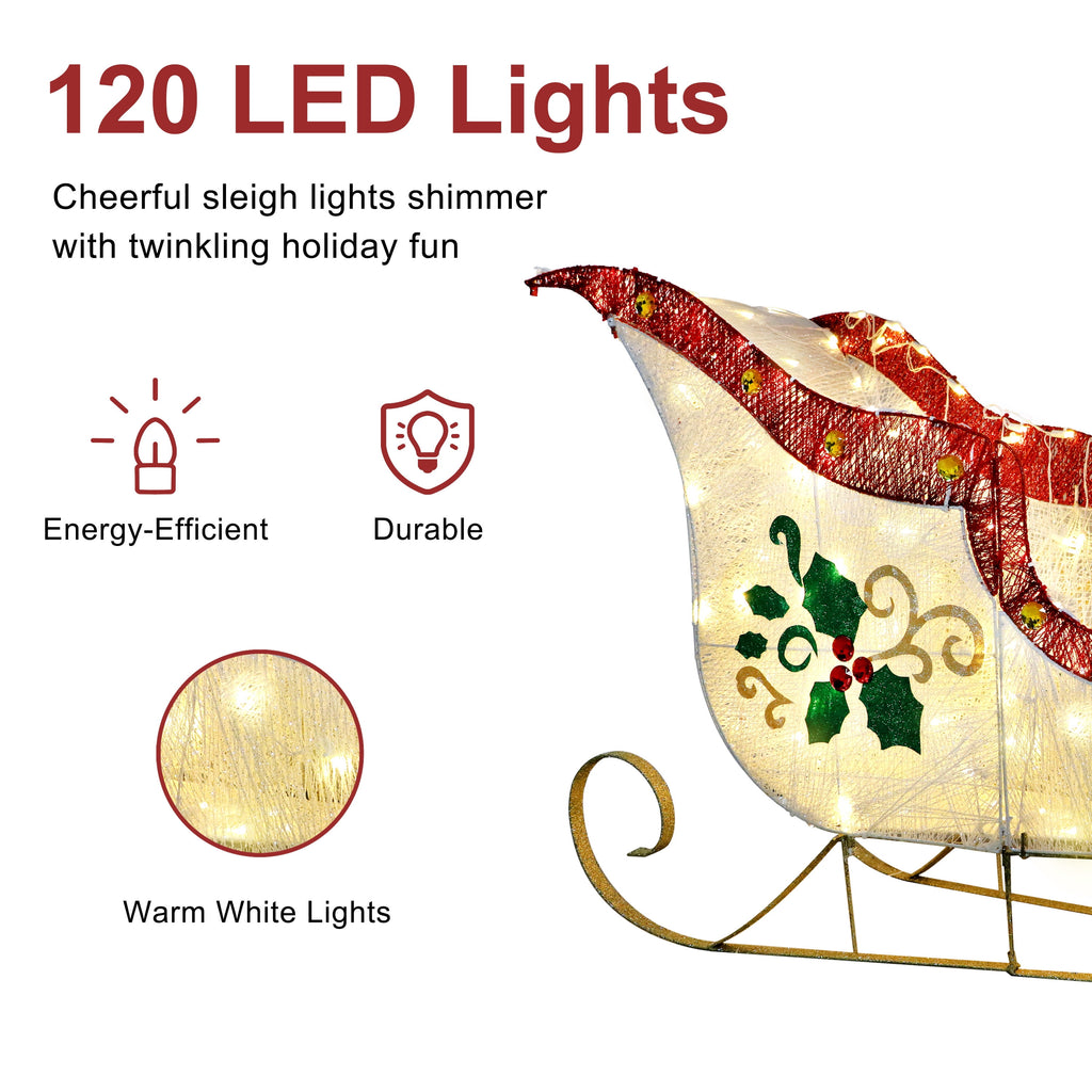 Puleo International 32" Pre-Lit Outdoor Sleigh Christmas Holiday Décor with 120 Warm White Twinkling LED Lights