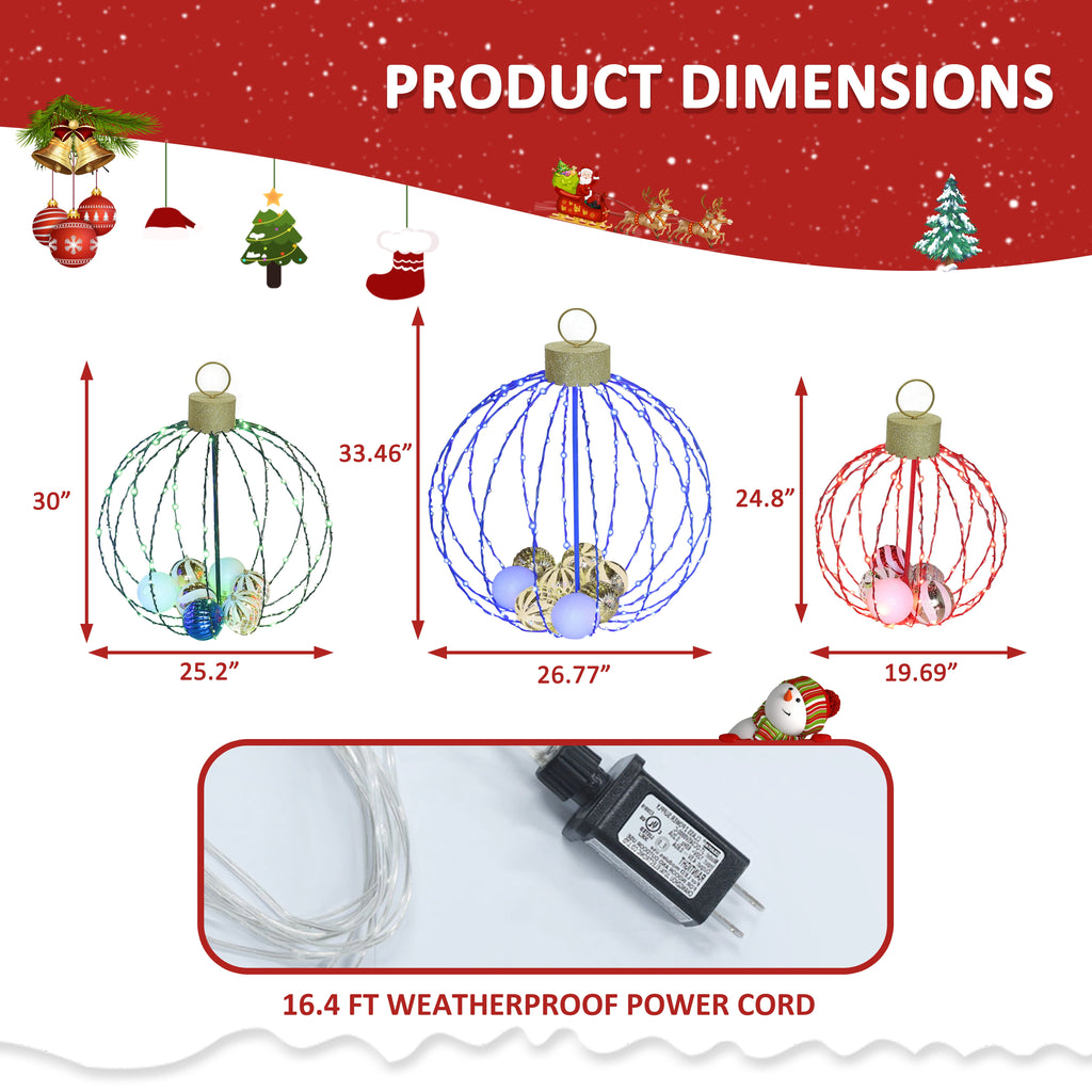 VEIKOUS 3 Pcs Christmas Metal Sphere Lights W/20 Mini Balls Ornament Inside for Holiday Decoration