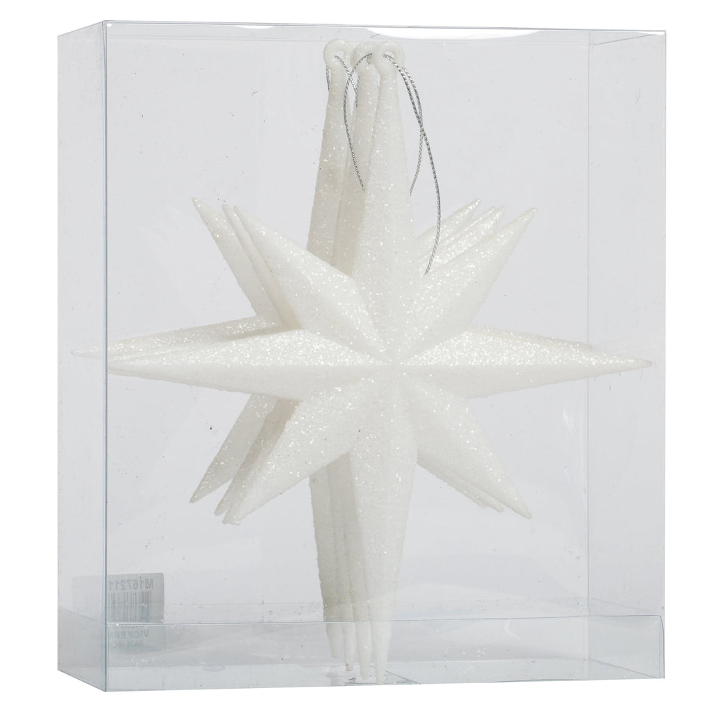 Vickerman 8" White Iridescent Glitter Bethlehem Star Christmas Ornament, 4 per Box